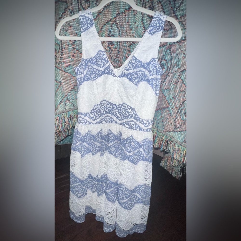 Charlotte Russe Blue & White V-Neck Lace Dress